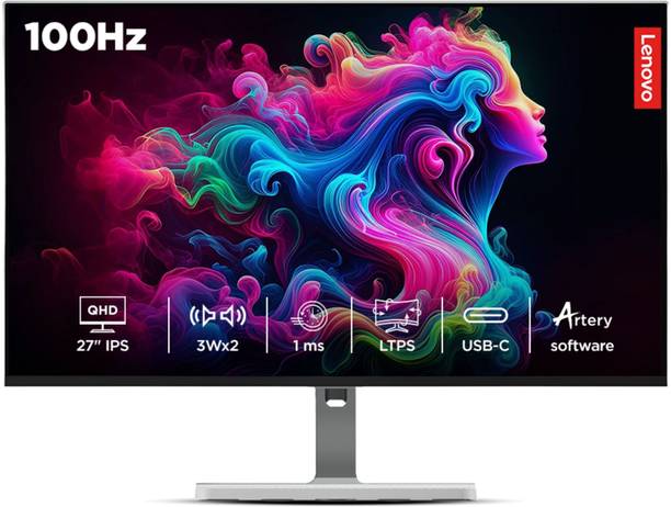 Lenovo L-Series 68.58 cm (27 inch) Quad HD LED Backlit IPS Panel with 99% sRGB, 90% DCI-P3, 4x USB-A, 1xUSB Type-C, 2xHDMI 2.1, 1xDP 1.4, Tilt/Swivel/Pivot/Height Adjustable Stand, 3WX2 Inbuilt Speakers, Customization Artery, Smart Display Monitor (L27h-4A)