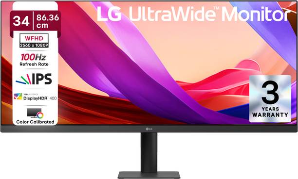 LG UltraWide 86.36 cm (34 inch) WFHD IPS Panel 34-inch 21:9 WFHD (2560x1080) IPS Display, 3-Side Virtually Borderless Design, sRGB 99% (Typ.), Colour Calibrated in factory, 400nits (Typ.) Brightness / VESA DisplayHDR 400, 100Hz Refresh Rate, 1ms MBR Monitor (34U511A-BA.ATRDMSL)