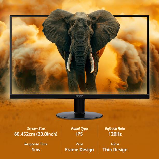 Acer SA0 23.8 inch Full HD LED Backlit IPS Panel with VGA, HDMI, EcoDisplay, Mercury Free, AMD Free Sync & NVIDIA G-Sync Compatibility, 2X2W Inbuilt Speakers, Tilt-able Stand…