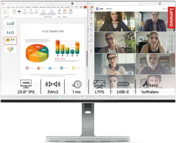 Lenovo L-Series 60.96 cm (24 inch) Full HD LED Backlit IPS Panel with 99% sRGB, 4xUSB-A, 1xUSB Type-C, 1xHDMI 1.4, Tilt/Swivel/Pivot/Height Adjustable Stand, 3WX2 Inbuilt Speakers, Customization Artery, Smart Display Monitor (L24m-4A)