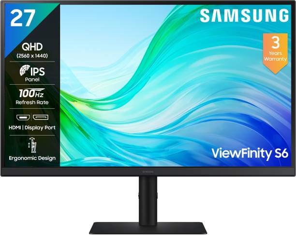 Samsung ViewFinity S6 68.4 cm (27 inch) Quad HD LED Backlit IPS Panel 300nits, 2K Monitor, Ports-HDMIX2,DP,Headphone, Height-Tilt-Pivot Adjustable Stand Monitor (LS27F610EAWXXL)