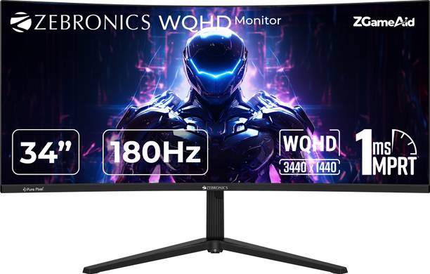 ZEBRONICS 86.36 cm (34 inch) Curved WQHD VA Panel 350 Nits Brightness, HDR10, 99% sRGB, 92% DCI-P3, 2 x DP, 2 x HDMI, 1 x 3.5mm UltraWide Gaming Monitor (ZEB-IGM 107, ZEB-N34A)