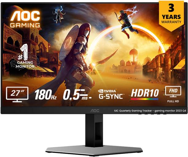 AOC 68.58 cm (27 inch) Full HD LED Backlit IPS Panel Gaming Monitor (27G4E) (NVIDIA G Sync, Response Time: 0.5 ms, 180 Hz Refresh Rate)