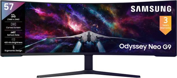 Samsung Odyssey Neo G9 144.81 cm (57 inches) Curved DUHD VA Panel with HDR10+, Quantum Mini LED, USB, DP, HDMI Ports, Height Adjustable Stand Gaming Monitor (LS57CG950NWXXL)