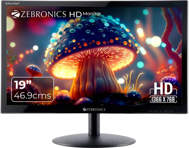 ZEBRONICS 46.99 cm (19 inch) HD LED Backlit TN Panel HDMI, VGA Input, HD 1366 x 768, 16.7M Colors, Glossy Panel, Slim Design, Wall Mountable Monitor (ZEB-V19HD LED)