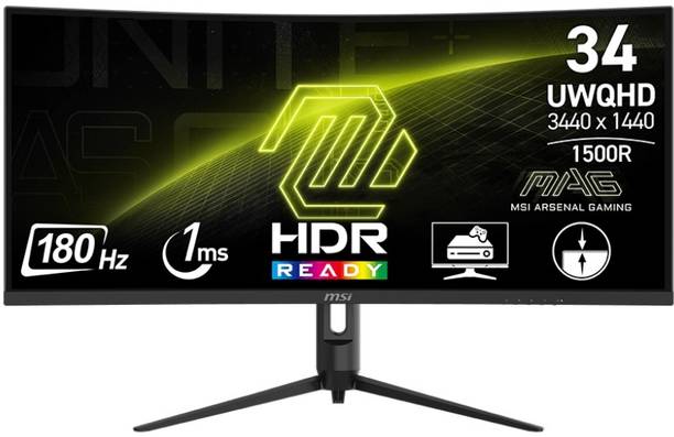 MSI 86.36 cm (34 inch) Curved UWQHD VA Panel with AI Vision Technology, 1500R Curvature, 119% SRGB, HDR Ready, VESA Mountable, Height Adjustable Gaming Monitor (MAG342CQR E2)