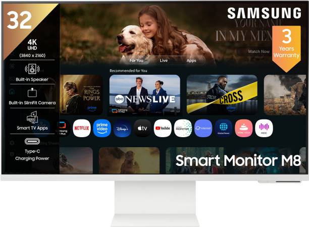 Samsung M8 Series 80.0 cm (32 inch) 4K Ultra HD LED Backlit VA Panel with� In-built Speaker, SlimFit Camera, Wi-Fi, Bluetooth, USB, Type-C, Wireless Display, Vision AI Smart� Monitor (LS32FM801UWXXL)