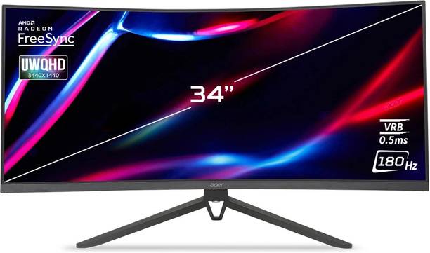 Acer Nitro ED3 86.36 cm (34 inch) Curved UWQHD LED Backlit VA Panel with HDR10 Support, AdobeRGB 90%, RGB Lighting, VisionCare 2.0, 2X3W Inbuilt Speakers, 1000R Curvature Tilt-able Stand Gaming Monitor (ED343CUR)