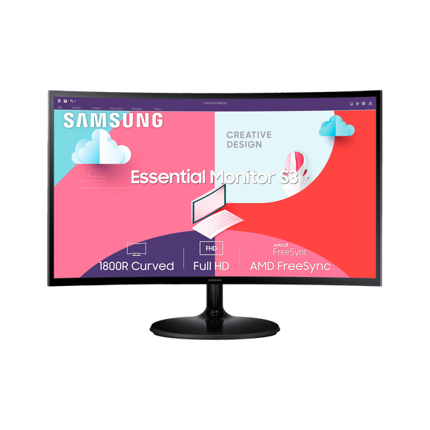 Samsung Essential Monitor S3 68.58 cm (27 inch) Curved Full HD LED Backlit VA Panel with 1800R Curvature, HDMI, Audio Ports, Flicker Free, Slim Design Monitor (LS27C360EAWXXL/LS27C366EAWXXL)