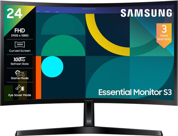 Samsung Essential Monitor S3 59.8 cm (24 inch) Curved Full HD LED Backlit VA Panel Gaming Monitor (24" FHD Curved Monitor LS24D368GAWXXL, Black)