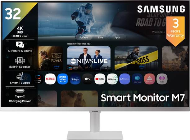 Samsung M7 80.0 cm (32 inch) 4K Ultra HD LED Backlit VA Panel with In-built Speaker, Smart TV Apps, AirPlay, Wi-Fi, Bluetooth, USB, Type-C, Wireless Display, Vision AI Smart Monitor (LS32FM701UWXXL)