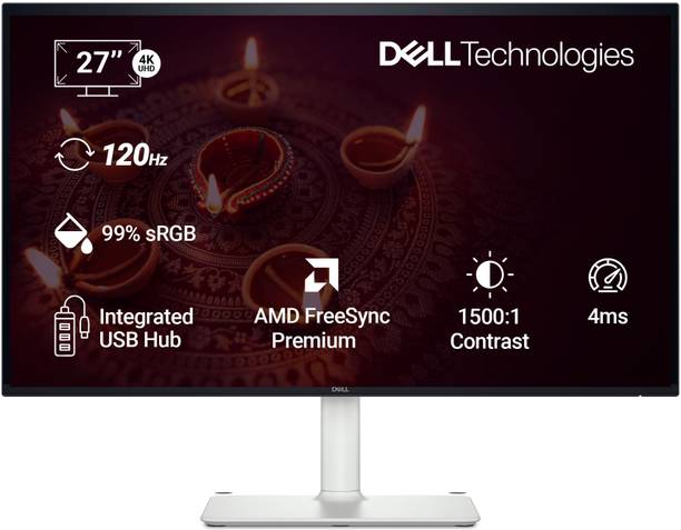 DELL S Series 68.58 cm (27 inch) 4K Ultra HD LED Backlit IPS Panel with USB Type-C Port, HDR10, 99% SRGB, 1500:1 Contrast Ratio, 300 nits Brightness, Dual 5W Speakers, HDMI X 2, DP 1.4, Height/Tilt/Pivot/Swivel Adjustable Monitor (S2725QC)