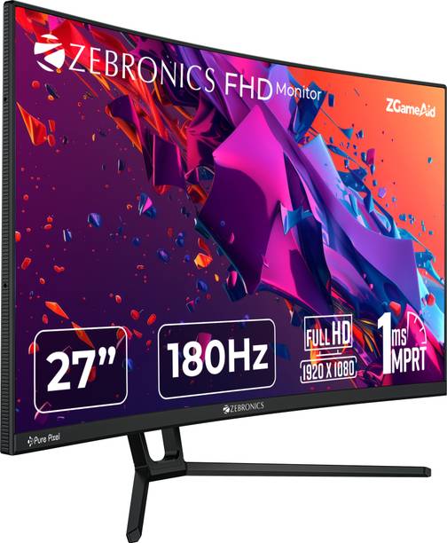 ZEBRONICS 68.58 cm (27 inch) Curved Full HD VA Panel with 1500R Curvature, 300 Nits Brightness, HDR10, 99% sRGB, 1 x DP, 1 x HDMI, 1 x 3.5mm anti-glare Display Gaming Monitor (ZEB-IGM 103, ZEB-N27B)