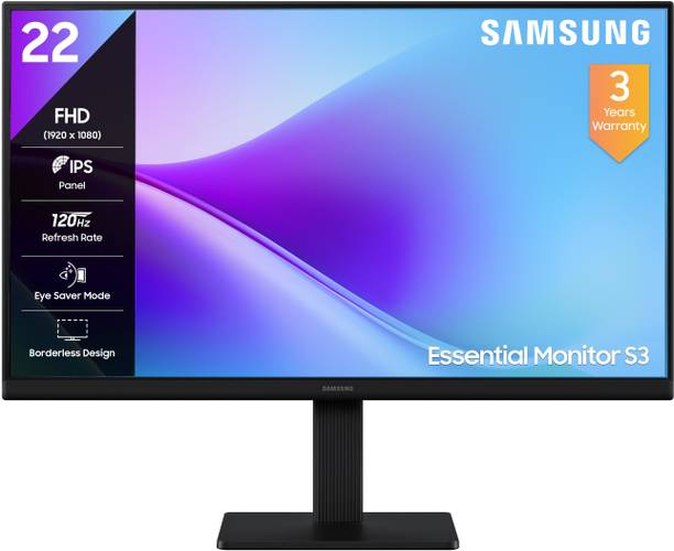 Samsung S3 138.68 cm (55 cm) Full HD LED Backlit IPS Panel with Dual HDMI Ports (2EA), Super Slim Borderless Design, Eye Saver Mode, Wall Mountable, Flat Monitor, Game Mode Monitor (LS22F320GAWXXL)