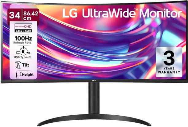 LG 21:9 UltraWide 1800R Curved monitor with USB Type-C 86.36 cm (34 inch) Curved WQHD LED Backlit VA Panel Monitor (34WR55QK-(3440 x1440)-HDR 10,sRGB 99%,USB Type-C with 65W PD,Height,Tilt, Black)
