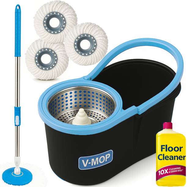 V-MOP Premium Classic Steel Spinner Bucket Floor Cleaning Mop -AS10- Wet & Dry Mop