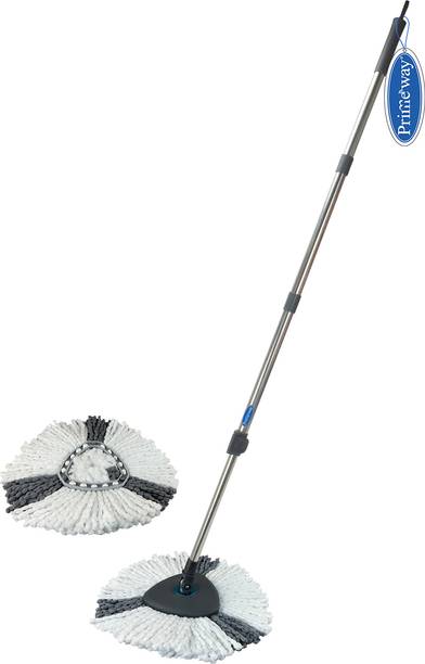 Primeway SS New Hydraulic Rotating Handle Replacement Set with Triangular Head & 2 Refill Wet & Dry Mop