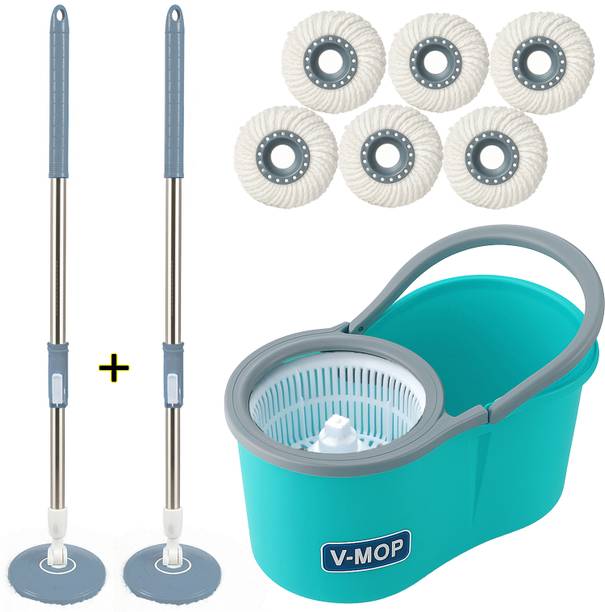 V-MOP Premium Spin magic Bucket Mop With 6 Refills (( 6 Months Warranty on Rod )) Wet & Dry Mop