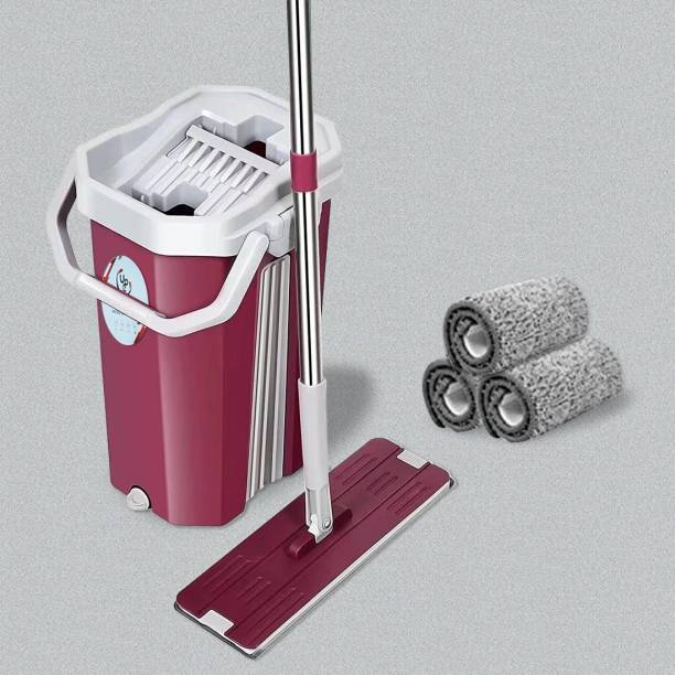 UPC Upgraded Hands-Free Squeeze Microfiber Flat Spin Mop System 360° Flexible Head Mop Set