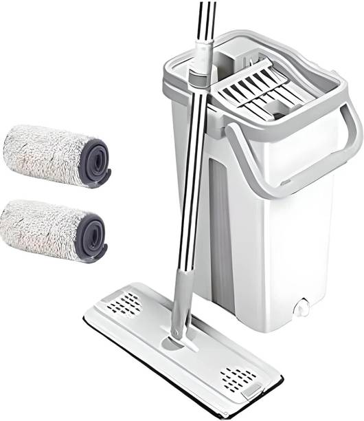 फ्लिपकार्ट स्मार्ट बाय White Flat Small Mop Bucket Set with 2 Soft Refill Pads & Handle (32 cm X 12 cm) फ्लैट मोप