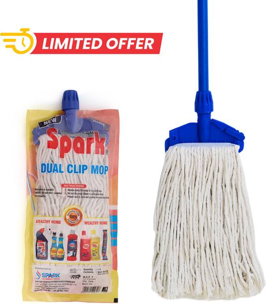 स्पार्क इंटरनेशनल Dual Clip Mop | 100% Pure Cotton | Stainless Steel Handle | Easy Floor Cleaning मोप सेट