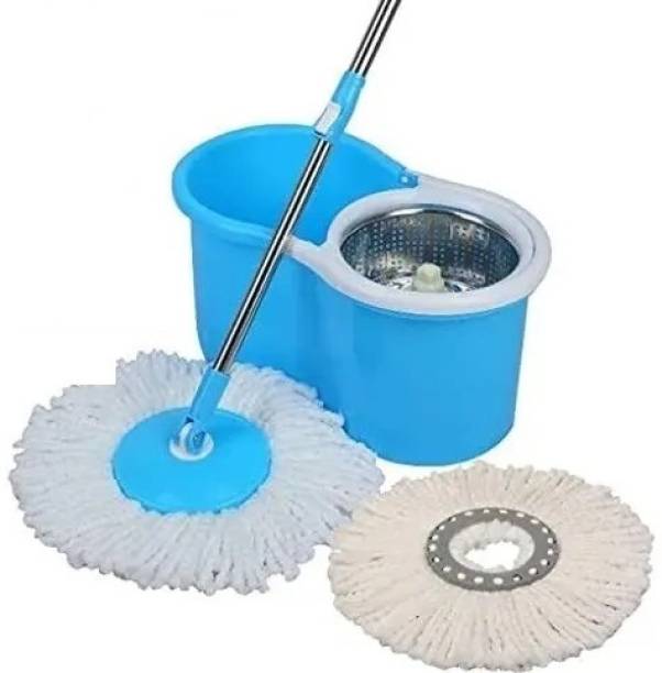 Ayush Premium Steel Basket 360° Self Spin with Rotating Head with extra refill Mop Set