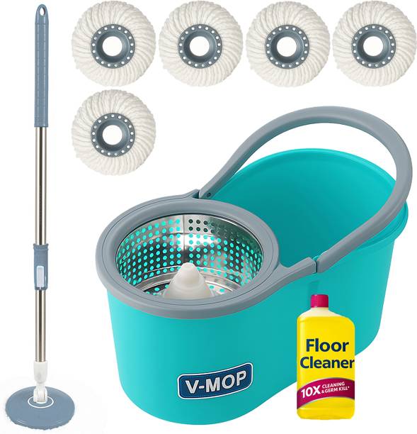 V-MOP Premium Classic Spin Bucket Mop With 5 Refills (( 6 Months Warranty on Rod )) Wet & Dry Mop