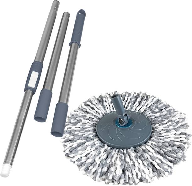 Primeway SS Rotating Spin Mop Handle with Plastic Disc and 38cm Grey Refill Wet & Dry Mop