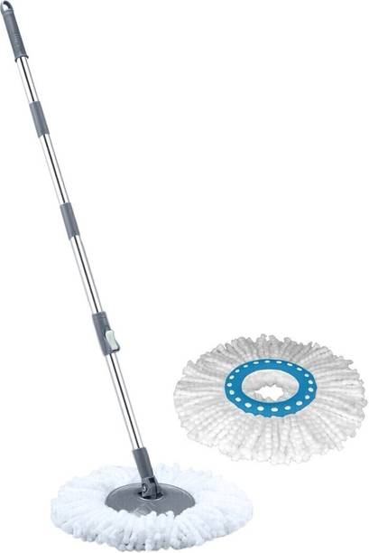 प्रिमेवाय Rotating Spin Mop Handle Rod Set with Disc and 2 Refills स्ट्रिंग मोप