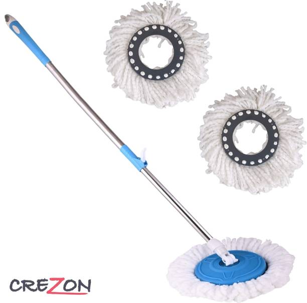 CREZON Stylish Magic Bucket Mop Stick/Rod With 2 Refill For Home & Office Mop Head and Rod