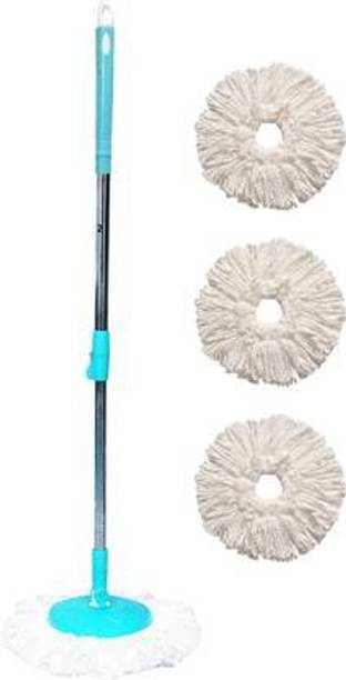 आयुष प्रीमियम 360 Spin Mop Stick | Wet & Dry Cleaning | Mops Pocha with 3 Microfiber Refill मोप रोड