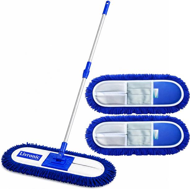 Livronic Acrylic Flat Mop with 4 Ft Telescopic Rod | 18” Wide Head | 360° Flexible Swivel Wet & Dry Mop