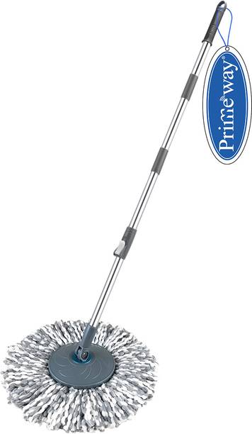Primeway SS Rotating Spin Mop Handle with Plastic Disc and 38cm Green Refill Wet & Dry Mop