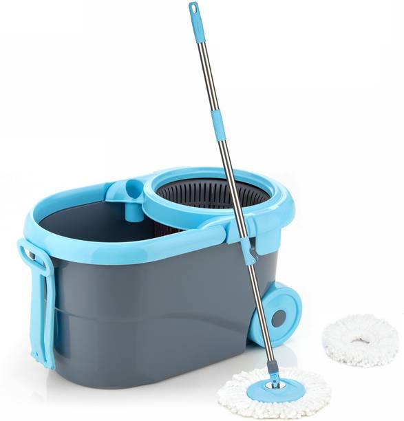 TULUA PLASTIC SPINNER BUCKET MOP 360 REVOLVING CLEANING MOP WITH 2 MICROFIBER REFILL Mop Set
