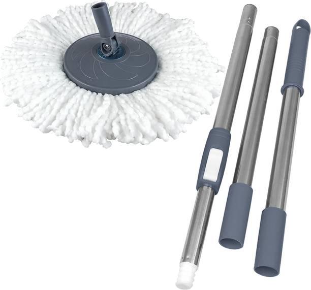 Primeway Magic Spin Mop Stainless Steel Handle Rod Set with Disc and Microfibre Refill Wet & Dry Mop