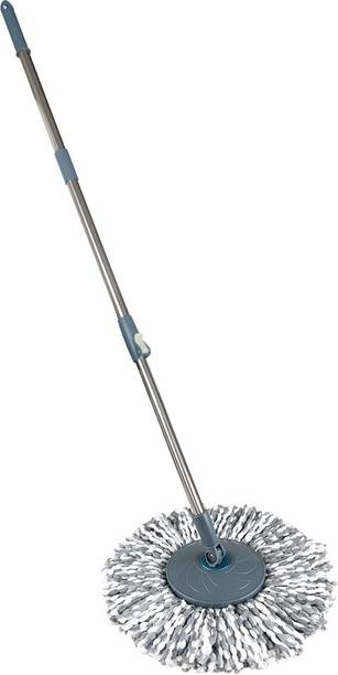 प्रिमेवाय Stainless Steel Rotating Mop Handle with Plastic Disc and 38cm Grey Refill वैट और ड्राई मोप
