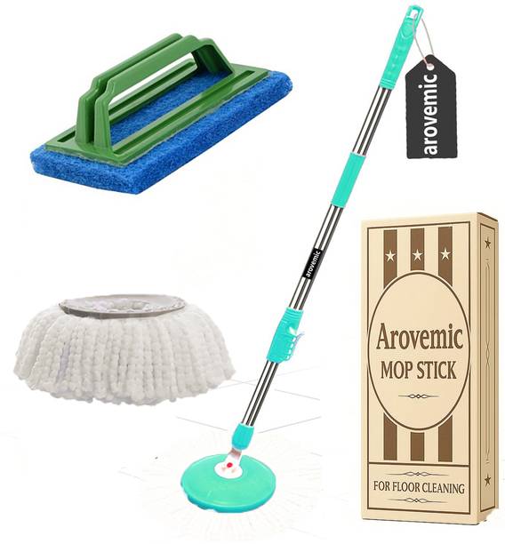 arovemic Premium 360 Spin Mop Stick | Wet & Dry Cleaning | Mops Pocha with 1 Refill -1 Mop Rod