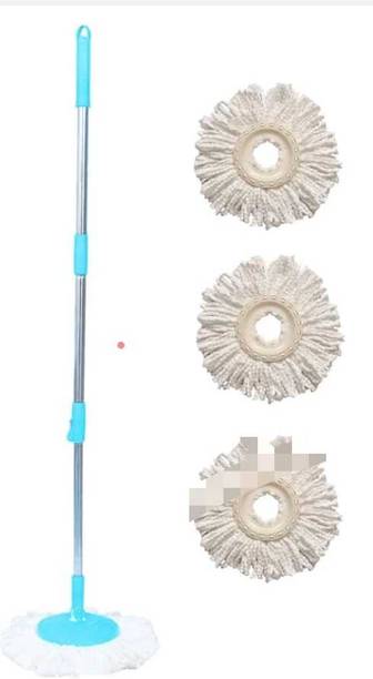 Mkpackaging Mop Rod Stick-360 Degree Head-Stainless Steel Rod, with 3 Microfiber Refill. Mop Set