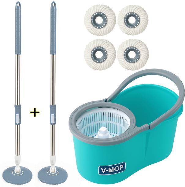 V-MOP Premium Classic Spin Bucket Mop With 4 Refills (( 6 Months Warranty on Rod )) Wet & Dry Mop