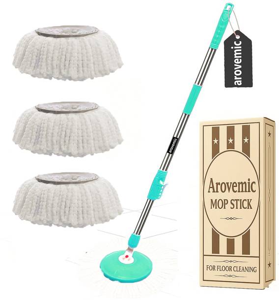 arovemic Premium 360 Spin Mop Stick | Wet & Dry Cleaning | Mops Pocha with 3 Refill Mop Rod