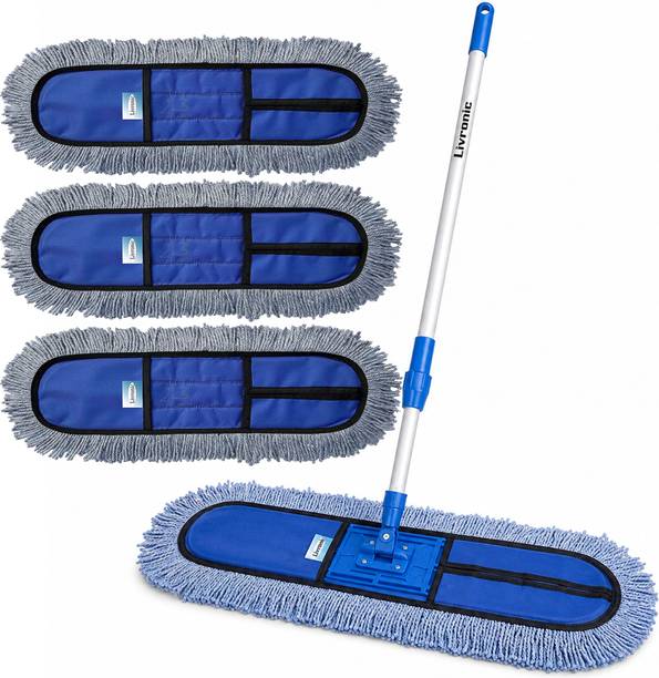 Livronic Wet & Dry Flat Floor Mop with 18 Inch Head & 4 Ft Long Handle (3Extra Refills) Wet & Dry Mop