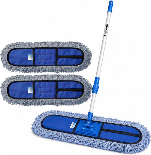 Livronic Wet & Dry Flat Floor Mop with 18 Inch Head & 4 Ft Long Handle (2ExtraRefills) Wet & Dry Mop