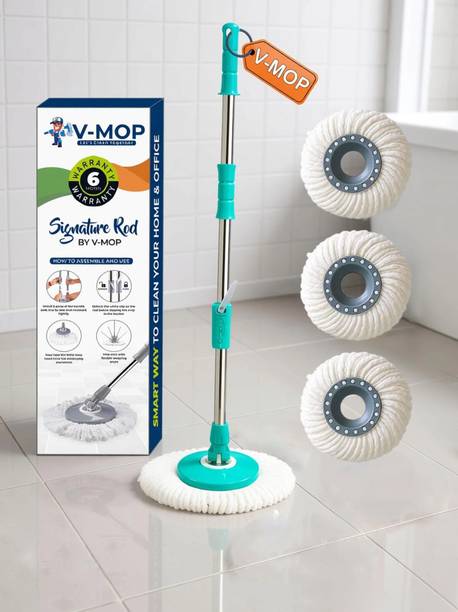 V-MOP Premium C-Green Heavy Stainless Steel Bucket Mop Rod Stick Set (3 Refiil ) String Mop