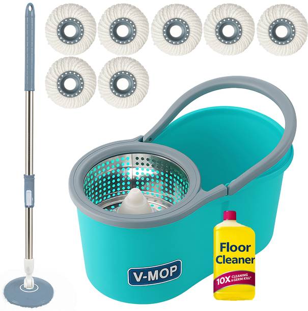 V-MOP Premium Classic Spin Bucket Mop With 7 Refills (( 6 Months Warranty on Rod )) Wet & Dry Mop