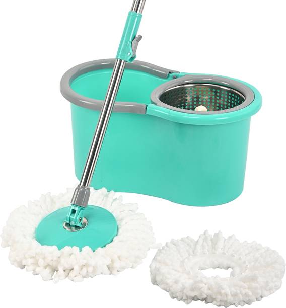 Heart Home Spin Mop with Stainless Steel Wringer Mopping Bucket with 2 Refills | Mint Green Mop Head and Rod