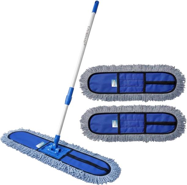 Livronic Wet & Dry Floor Cleaning Mop,18 Inch Head & 4 Ft Long Handle with 2 Extra Refill Dust Mop