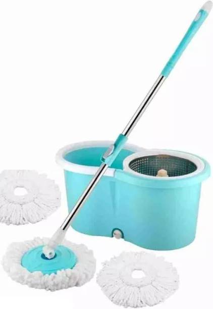 Ayush Premium Steel Basket 360° Self Spin with Rotating Head with 2 extra refill Mop Set