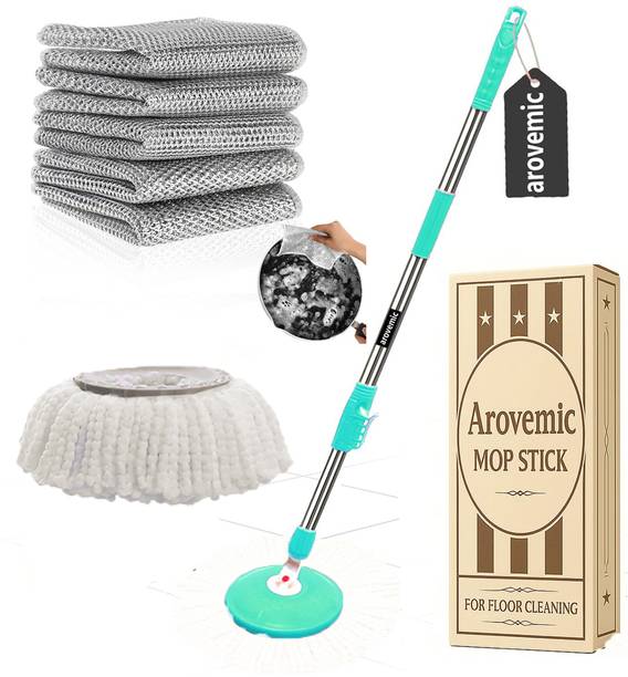 arovemic Premium 360 Spin Mop Stick | Wet & Dry Cleaning | Mops Pocha with 1 Refill -3 Mop Rod