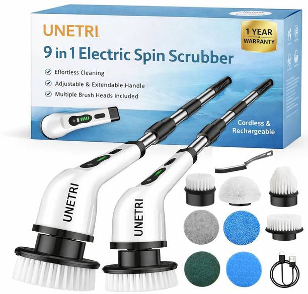 UNETRI Electric Spin Scrubber 400RPM 9-in-1 with 8 Heads, 2 Speed & Adjustable Rod Mop Head and Rod