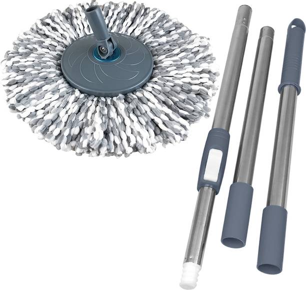 Primeway Stainless Steel Rotating Mop Handle with Plastic Disc and Diameter 38cm Refill Wet & Dry Mop